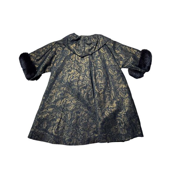 VINTAGE Gold & Black Brocade CLARALURA CALIFORNIA, FUR TRIMMED jacket - Picture 2 of 16